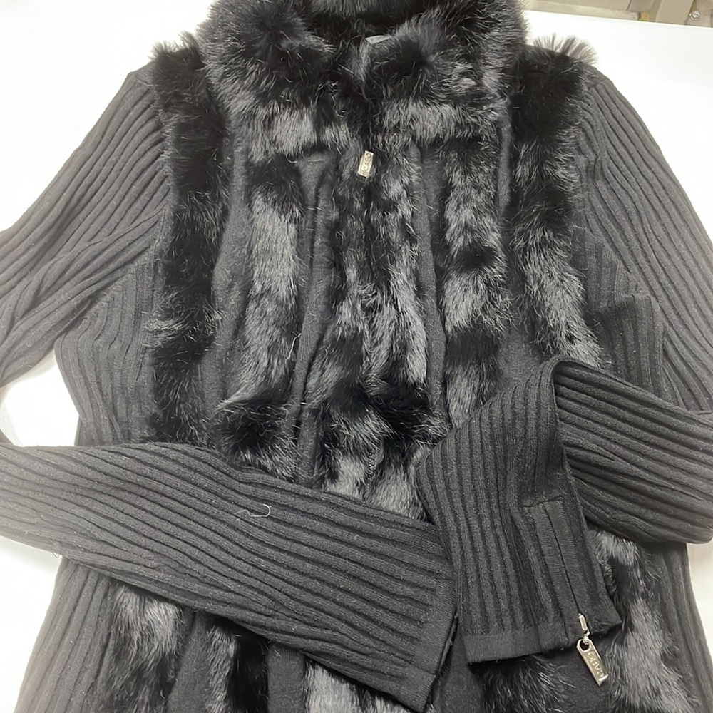 Vintage Dolce Cabo Black Knit Fur Front Zipper Cardigan - Picture 12 of 14